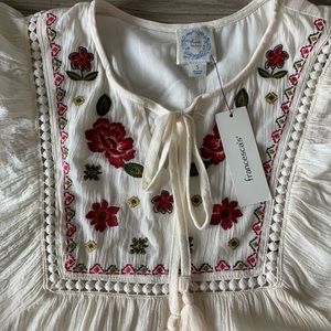 Francesca's Collections White Dress with Red Floral Embroidery